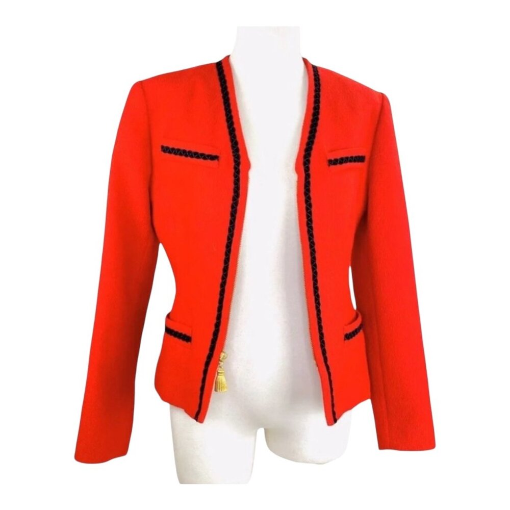 Georgiou Studio Vintage Red Wool/Nylon Womens Jacket With Gold Tassel Zipper - Picture 8 of 13